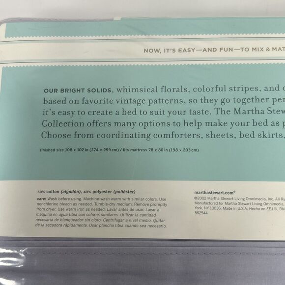 Martha Stewart Flat Sheet KING Size Light Purple 250 Thread Count - Picture 5 of 5